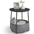Produktbild: VASAGLE Beistelltisch, Runder Tisch mit Stoffkorb, Geräumig, für Wohnzimmer Schlafzimmer, Nachttisch, Moderner Stil, Ebenholz Schwarz und Schiefergrau LET223B01