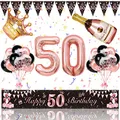 Produktbild: 50. Geburtstag Frau Deko, Magiccute Geburtstagsdeko Frauen Lange Happy Birthday Banner Girlande Wimpel und Schwarz Rosegold Konfetti Luftballons Deko Set