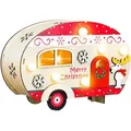 Produktbild: Led Deko Holz Wohnwagen mit Beleuchtung - 21 x 14 cm - Weihnachts Caravan mit 10 led in warm weiß - Advent Winter Weihnachten Tischdeko