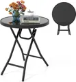 Produktbild: COSTWAY Beistelltisch klappbar, Gartentisch Klapptisch wetterfest, Balkontisch rund mit Tischplatte aus gehärtetem Glas 46x46x48cm Schwarz