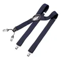 Produktbild: DonDon Hosenträger Herren extra stark navy-blau 3,5 cm Hosenträger Herren breit mit brauem Leder in Y-Form lang - Starke Clips passend für Anzug Jeans Chinos Vintage Rockabilly Suspenders