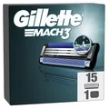 Produktbild: Gillette Mach3 Rasierklingen, 15 ORIGINAL Ersatzklingen, Klingen für Herren mit Gleitstreifen für ein sanftes Gleiten und NEUER Klingenbeschichtung — Inkl. Reiseschutzkappe