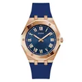 Produktbild: GUESS Herren-Armbanduhr, 42 mm, blaues Armband, blaues Zifferblatt, rotgoldfarbenes Gehäuse, Blau, Classic