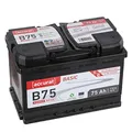 Produktbild: Accurat Basic B75 Autobatterie - 12V, 75Ah, 710A, zyklenfest, wartungsfrei, 30% mehr Startleistung, Ca-Technologie, Pluspol rechts- Starterbatterie, Nassbatterie, Blei-Säure Batterie