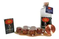 Produktbild: Fischergeist 56% 0,5 l + Holztablett 6 Krüge, Pfännchen,Streichhölzer 