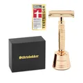 Produktbild: Störtebekker® Premium Rasierhobel 'Hamburg' im Set mit Rasierständer 'Hamburg' - Rosé-Gold - hochwertiges Zubehör für dein Badezimmer - rutschfester Boden - massiver Stand - 125g - Geschenkidee