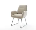 Produktbild: DELIFE Esszimmerstuhl Zoa-Flex Webstoff Soft Beige Kufengestell Schwarz Taschenfederkern, Esszimmerstühle