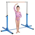 Produktbild: HOMCOM Gymnastikstange für Kinder, höhenverstellbar Turnreck Reckstange, Reck Turnstange für Indoor & Outdoor aus Holz & stabile Stahlkonstruktion bis 75 kg belastbar, für 3+ Kinder, Blau