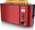 Produktbild: Arendo Toaster 4 Scheiben, Langschlitz, Edelstahl, 1500W, Display mit Restzeitanzeige, Brötchenaufsatz, Auftaufunktion, Wärmeisolierendes Gehäuse, rot