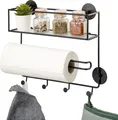 Produktbild: bremermann Küchen-Organizer mit Ablage, Haken und Küchenrollenhalterung zur Wandmontage, zum Kleben oder Bohren, schwarz, inkl. Montagematerial