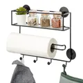 Produktbild: bremermann Küchen-Organizer mit Ablage, Haken und Küchenrollenhalterung zur Wandmontage, zum Kleben oder Bohren, schwarz, inkl. Montagematerial