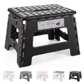 Produktbild: HOUSE DAY Tritthocker Klappbar 22cm, Stabiler Klapphocker Faltbar mit Anti-Rutschflächen, Leicht zu Tragen Kleiner Hocker Klappbar, Falthocker Ideal für Kinderbad, Camping, Picknick, Zuhause - Schwarz