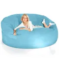 Produktbild: Green Bean Jumbo Max Riesensitzsack mit Memory-Schaum Flockenfüllung – Sitzsack XXL aus flauschigem Velours in 6ft (180x120cm) Hellblau – Indoor Lounge-Sitzsack waschbar & gemütlich