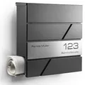 Produktbild: NewHabitat I Moderner Briefkasten Anthrazit mit Zeitungsfach - Wandbriefkasten personalisiert mit Edelstahl Namensschild und Hausnummer Gravur I Rostfrei und UV-beständig, inkl. Montagematerial
