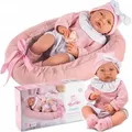 Produktbild: Kinderplay Babypuppe Lili 41 cm – sprechende Puppe mit Softkörper, wendbarem 43‐cm‐Kokon, Outfit & Schnuller (KP3513) - Rosa/Weiß