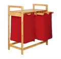 Produktbild: Lumaland Ausziehwäschekorb Bambus mit 2 ausziehbaren Wäschesäcken 73x64x33cm, Wäschesammler mit Deckel, Pflegeleichtes Material,  leicht abwischbar