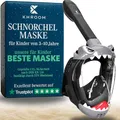 Produktbild: Khroom Schnorchelmaske Kinder ab 3 Jahre | TÜV geprüft & CO2 sicher | Vollgesichtsmaske / Tauchmaske Kinder ganzes Gesicht | Tauchermaske mit Tragetasche (Hai Schwarz)