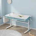 Produktbild: [en.casa] Höhenverstellbarer Schreibtisch für Kinder Kuosa 120 x 60 cm mit Schublade Kinderschreibtisch mitwachsend Kurbel Zeichentisch Metall Blau/Weiß