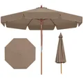 Produktbild: COSTWAY Sonnenschirm 300cm, Gartenschirm mit Volant, beidseitig um 30° knickbar, Balkonschirm aus Holz, Terrassenschirm, Marktschirm Khaki-Tan