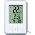 Produktbild: Digitales Innen-& Außen MIN MAX Thermometer weiß Wetterstation mit Uhrzeit & Außenfühler