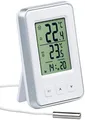 Produktbild: PEARL innen Aussenthermometer: Digitales Innen- und Außen-Thermometer mit Uhrzeit und LCD-Display (Thermometer mit Außensensor, mit Fühler, Temperaturanzeige mit Außenfühler)