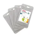 Produktbild: NEOFLAM® Frühstücksbrettchen rutschfest 4er Set Schneidebrett Kunststoff klein antibakteriell 25x14cm, Brettchen spülmaschinenfest mit Saftrille und Griff, Brotzeitbrett BPA-frei, Marmoroptik hellgrau