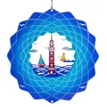 Produktbild: CIM Edelstahl Windspiel Leuchtturm Blau Ø20cm Garten-Dekoration Maritim Metall