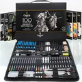 Produktbild: Castle Art Supplies 100-teiliges Zeichen-/Skizzier-Set | Grafit, Kohle, Pastell, Metallic, wasservermalbare Stifte mit Stäbchen, Fineliner | Für Berufskünstler, erfahrene Künstler | Robustes Reiseetui