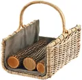 Produktbild: Kobolo Kaminholzkorb Holztrage Brennholzkorb Rattan grau mit dunklem Stoff, Feuerholzkorb