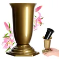 Produktbild: KADAX Grabvase, Vase aus Kunststoff, Blumenvase, Kunststoff-Vase für Blumen, wetterfeste Friedhofsvase, frostsicher Steckvase für Grab, witterungsbeständiger Grabschmuck (13cm, Gold)