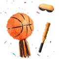 Produktbild: Relaxdays Pinata Basketball, mit Stab & Maske, Partypinata Kinder, Geburtstag, zum Befüllen, D: 25 cm, orange-schwarz