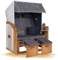 Produktbild: Strandkorb Hanse Ostsee XXL Strandkorb Volllieger 2 Sitzer zerlegt - 120cm breit - Weiß Blau Braun Nadelstreifen, ideal für Garten, Terrasse oder Balkon
