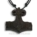 Produktbild: Mjolnir Amulett Anhänger 5cm mit Band Thor Hammer Holz Schnitzerei  PB341