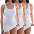 Produktbild: HERMKO 1317 3er Pack Damen Unterhemd extralang; längeres Achselhemd (+10cm) aus 100% Bio-Baumwolle, Farbe:weiß, Größe:48/50 (XL)