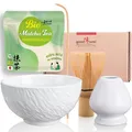 Produktbild: Goodwei BIO Matcha aus Japan im Matcha-Set komplett mit hochwertiger Matcha Schale aus Keramik, Matcha Besen und Besenhalter | Geschenkset für Teezeremonie (Rokku Shiro)