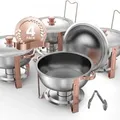 Produktbild: VEVOR Chafing Dish Buffet Speisenwärmer mit 4 Behältern in voller Grö_e (4,7 L pro), runder Catering-Wärmespender mit Deckel & Wasserpfanne & klap