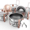 Produktbild: VEVOR Chafing Dish Buffet Speisenwärmer mit 4 Behältern in voller Größe (4,7 L pro), runder Catering-Wärmespender mit Deckel & Wasserpfanne & klappbarer Ständer, für Hochzeiten Partys Roségold