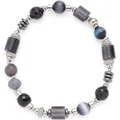 Produktbild: JEWELS BY LEONARDO Armband Casoria, elastischer Arm-Schmuck aus silberfarbenem Edelstahl, geometrische Perlen in schwarz und grautönen, 20 cm Länge, Schmuck Damen, 024304