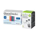 Produktbild: adia Diabetes Set: 50 Blutzuckerteststreifen +100 GlucoCheck Universal-Lanzetten