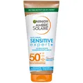 Produktbild: Garnier Sonnenschutzmilch mit LSF 50+, Sehr leichte und rückstandslose Sonnencreme für helle und empfindliche Haut, Ambre Solaire Sensitive expert+, 1 x 175 ml