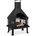 Produktbild: Terrassenofen Mit Grill, Feuerstelle Mit Funkenschutz, Schürhaken, Massiv, Stahl, 110 X 63 X 51 Cm, Schwarz - Relaxdays