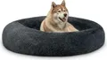 Produktbild: lionto Donut Hundebett, rundes Hundesofa mit Plüschbezug & Anti-Rutsch-Noppen, weich & gemütlich, 120 cm Durchmesser, dunkelgrau