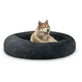 Produktbild: lionto Tierkissen Rundes Haustierbett in Donutform, Plüsch, dunkelgrau, mit Anti-Rutsch-Noppen, 120 cm Durchmesser grau 120 cm