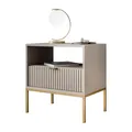 Produktbild: Lookway Nachttisch Cortado Gold S54 – stilvoller Nachtkommode mit geriffelten Fronten, luxuriösem goldfarbenem Gestell, 54×56×39 cm (Kaschmir)