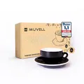 Produktbild: Milchkaffeetassen Set - 6x Tassen & Untersetzer | 0,8 cm dickwandig | schwarz