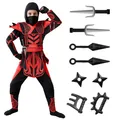 Produktbild: Rot Schwarz Halloween Krieger Ninja Kostüm für Jungen und Mädchen Halloween V...