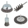 Produktbild: wolfcraft Stahldrahtbürsten Set 4-teilig - 2133000 - Drahtbürste für Bohrmaschine, Rost entfernen, Reinigung