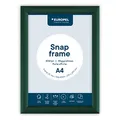 Produktbild: EUROPEL leichter Klapprahmen DIN A4, Farbe Grün, Easy-Click System, Profil 25x11 mm, eloxiertes Aluminium und blendfreie Schutzfolie, Außenmaß 241x328 mm, grau Polystyrol Rückseite