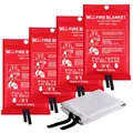 Produktbild: Notstand Löschdecke für küche - 4 Packung Feuerlöschdecke DIN EN 1869:1997 Sicherheit Glasfaser Brandschutzdecke für Fettbrände Auto Schule Kamin Grill Büro Garage Schweißen Lager 1,0m x 1,0m…