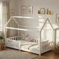 Produktbild: Kinderbett 90x200 mit Rausfallschutz und Lattenrost, Hausbett - Kinderbett 90x200 für Kinder - Kinderbett Hausbett 90x200 Weiß - Weiß
